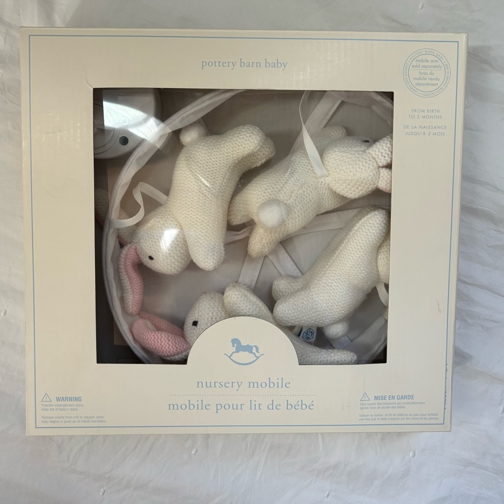 NWT Pottery Barn Bunny Knit Musical Crib Mobile